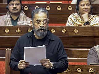 MNM MP Kamal Haasan speaks in Rajya Sabha  in New Delhi on Wednesday. 