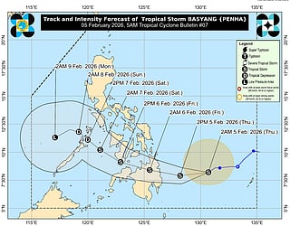 Basyang's predicted track as of 5am, Thursday (Feb. 5, 2026).