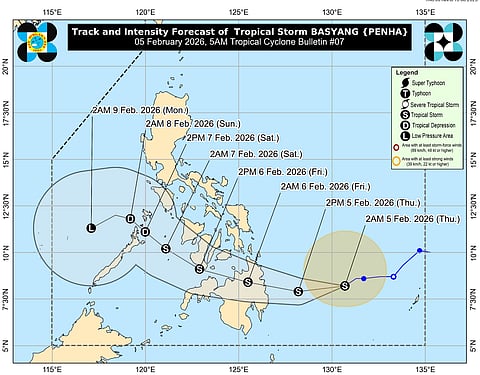 Basyang's predicted track as of 5am, Thursday (Feb. 5, 2026).