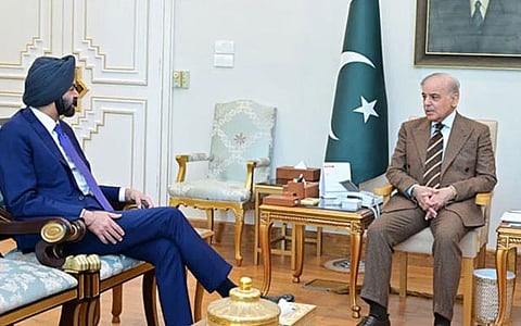 World Bank President, Ajay Banga (left), called on Prime Minister Shehbaz Sharif in Islamabad on February 2, 2026.