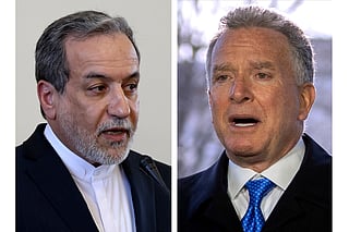 FILE - This combo shows Iranian Foreign Minister Abbas Araghchi, left, pictured in Tehran, Iran, on Feb. 25, 2025 and Steve Witkoff, right, White House special envoy, pictured in Washington, on March 19, 2025. 