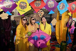 Provincial Minister of Punjab for Information and Culture Azma Bukhari (C) attends the kite-flying Basant festival in Lahore on February 6, 2026.