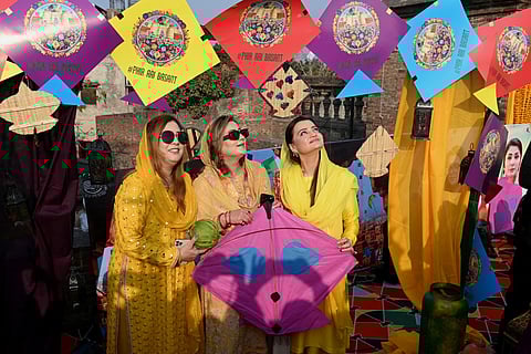 Provincial Minister of Punjab for Information and Culture Azma Bukhari (C) attends the kite-flying Basant festival in Lahore on February 6, 2026.