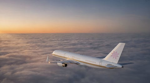 A chartered Boeing 757 operated by Dubai-based Lushescapes for its Meridian One around-the-world private jet journey.