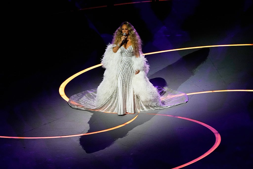 Singer Mariah Carey performs during the Winter Olympics opening ceremony
