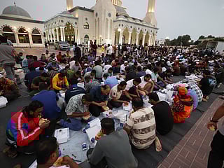 Residents break their fast at the Al Farooq Omar Bin Al Khattab Mosque, Dubai.
