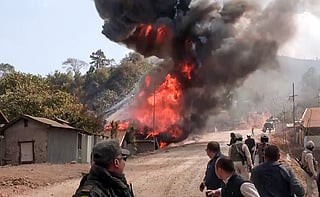 Security personnel deployed after a violent clash between the Tangkhul and Kuki tribes at Litan village, in Ukhrul on Monday.  