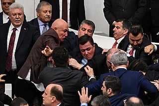 Turkey's ruling party and opposition lawmakers clash over the appointment of the new justice minister at the parliament in Ankara, 11 February, 2026.