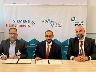 Left to Right: Vivek Kanade, Managing Director of Siemens Healthineers, Middle East and Africa; Mohammed Omer Nasser, Chief Executive Officer, Adam Vital Hospital; Moussa - Head of Sales, Medical Division, MPC.