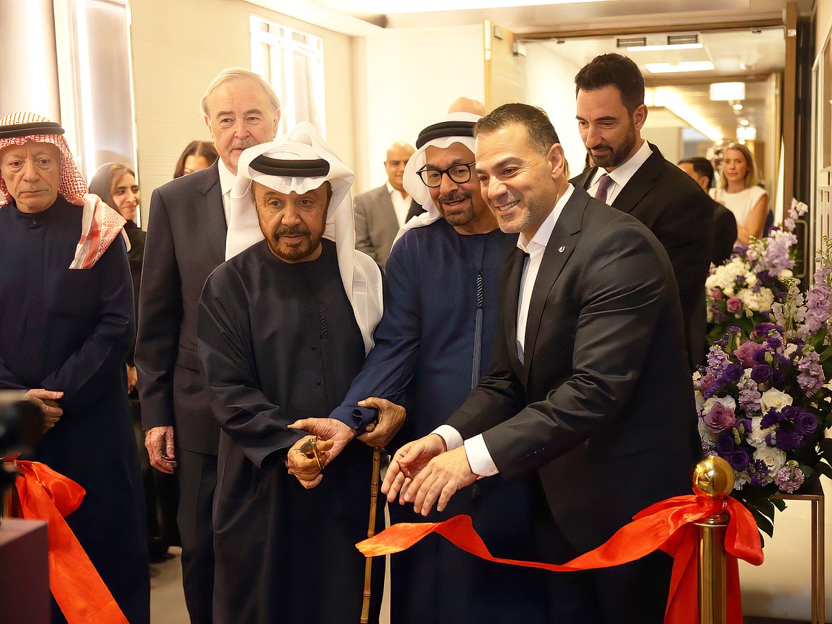 Mohammed Joan Al Badie, Chairman of Al Ain Ahlia Insurance; Nasser Al Nowais, Chairman of Rotana Hotel Management; Mohammed Mazhar Abdul Rahman Hamadeh, CEO of Al Ain Ahlia Insurance; Philip Barnes, CEO of Rotana Hotel Management, Eddy Tannous, COO of Rotana Hotel Management and Ayman Ashor, General Manager of Al Bandar Rotana and Al Bandar Arjaan by Rotana, during the launching plunge pool suites in Dubai.