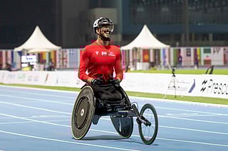 UAE's Mohammed Youssef Othman reacts after his second gold medal at the 17th Fazza International Para Athletics Championships.