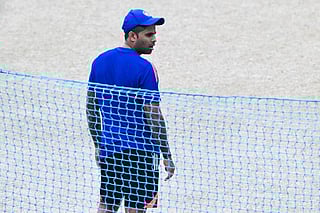 India's captain Suryakumar Yadav attends a practice session on the eve of their 2026 ICC Men's T20 Cricket World Cup group stage match against Pakistan at the R Premadasa Stadium in Colombo on February 14, 2026.