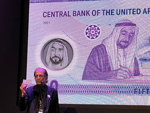 Ramesh Shukla showcases his iconic photograph of the founding fathers, known as Spirit of the Union, and his image of the late Sheikh Zayed bin Sultan Al Nahyan signing the declaration of the Union’s formation, both featured on the Dh50 currency note.