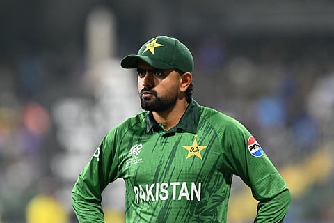Pakistan's Babar Azam looks on during the 2026 ICC Men's T20 Cricket World Cup group stage match between India and Pakistan at the R Premadasa Stadium in Colombo
