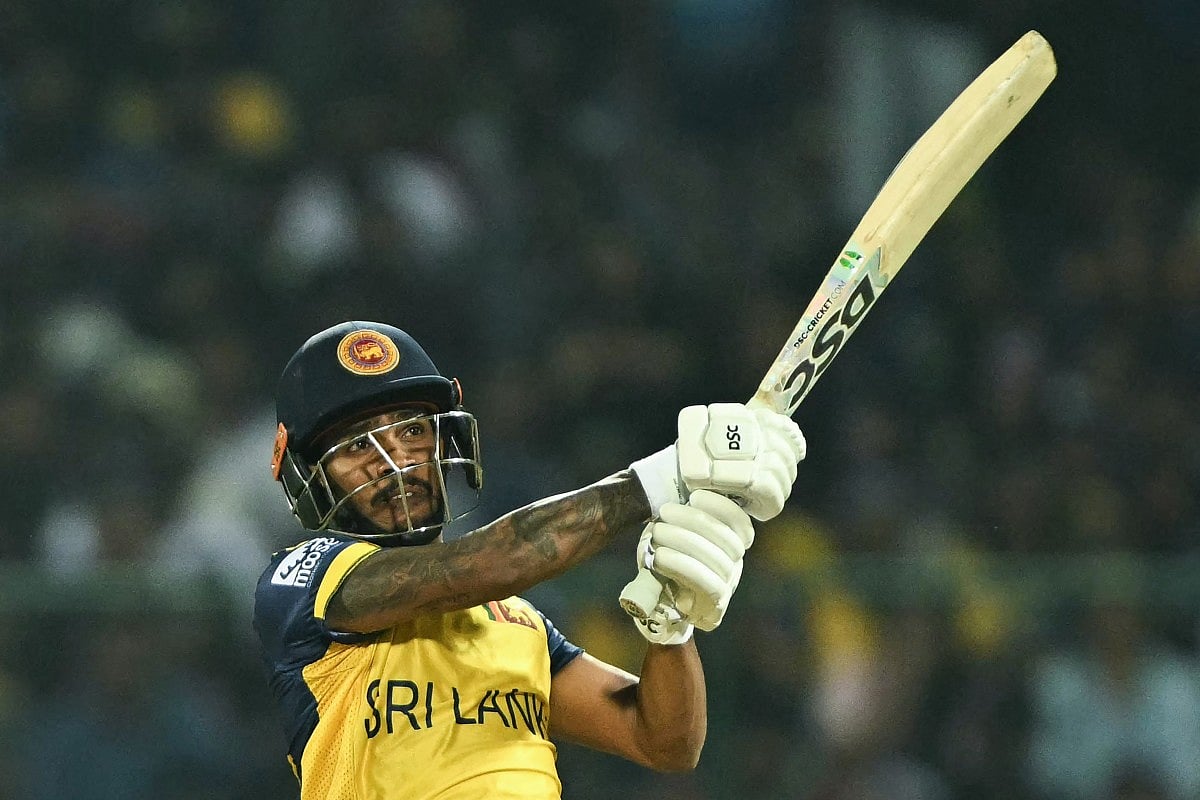 Sri Lanka's Pathum Nissanka plays a shot during the 2026 ICC Men's T20 Cricket World Cup group stage match between Australia and Sri Lanka at Pallekele International Cricket Stadium in Kandy on February 16, 2026.