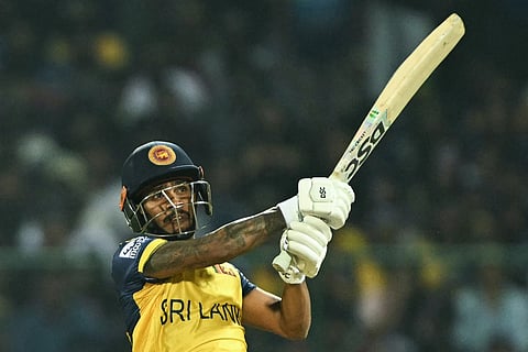 Sri Lanka's Pathum Nissanka plays a shot during the 2026 ICC Men's T20 Cricket World Cup group stage match between Australia and Sri Lanka at Pallekele International Cricket Stadium in Kandy on February 16, 2026.