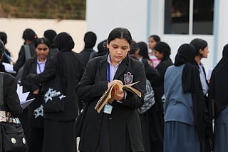Class 10 students engage in last-minute revision before their first CBSE board exam at Delhi Private School centre. (Photo for representation purposes only)
