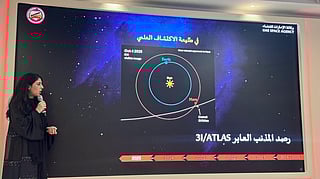 Dr Nora Al Saeed explaining the vantage point from where the Hope Probe explored the alien comet 3I/ATLAS in Dubai on Tuesday.