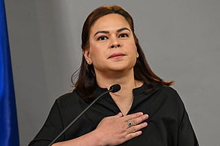 Philippine Vice President Sara Duterte announces her intention to run for the country's presidency in 2028 during a press conference in Mandaluyong, Metro Manila on February 18, 2026.