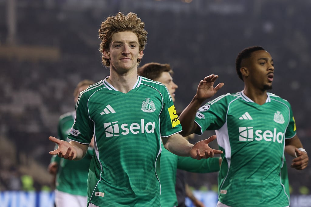 Gordon celebrates after scoring his side's first goal during the Champions League play-off first leg match between Qarabag and Newcastle