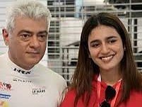 Actress Priya Prakash Varrier visits Ajith Kumar at Yas Marina Circuit
