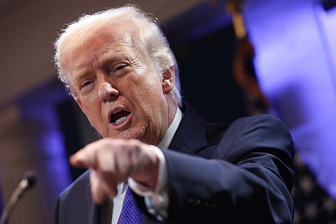 President Donald Trump speaks during a press briefing held at the White House February 20, 2026 in Washington, DC. The U.S. Supreme Court today ruled against Trump’s use of emergency powers to implement international trade tariffs, a central portion of the administration’s core economic policy.