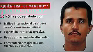 This screen shot from the Mexican TV shows an image of Nemesio Oeguera Cervantes, aka "El Mencho"