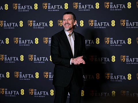 US actor Ethan Hawke poses during the BAFTA British Academy Film Awards ceremony at the Royal Festival Hall, Southbank Centre, in London, on February 22, 2026.