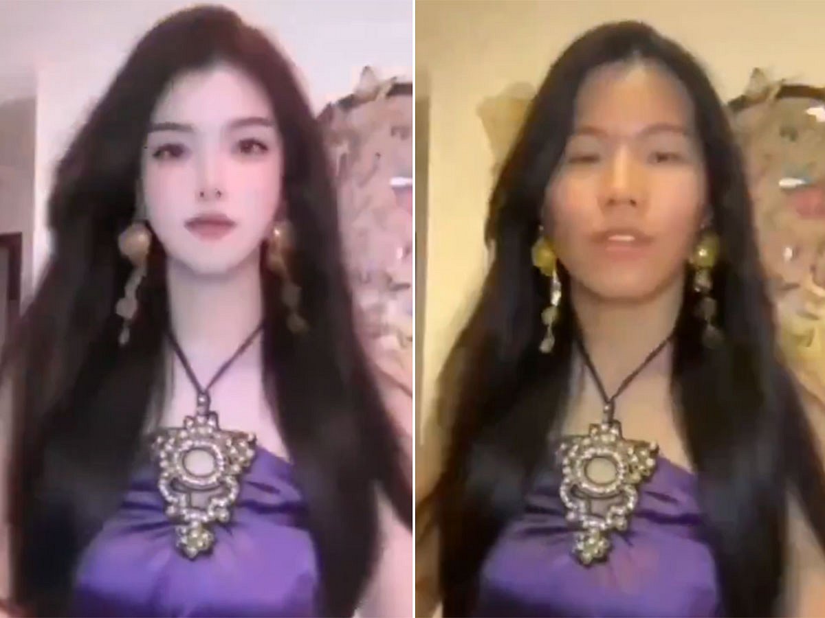 For several seconds, the influencer’s filtered image is replaced by her natural appearance.