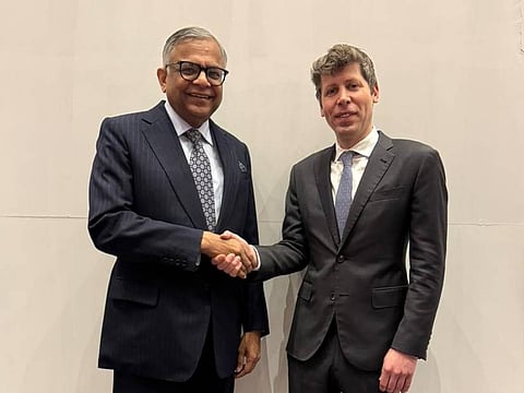 N Chadrasekaran, Chairman, Tata Sons and Sam Altman, CEO Open AI. 