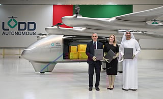 Rashid Al Manai, CEO of LODD, and Bachi Spiga, VP Network Operations Middle East & North Africa, DHL Express at LODD Autonomous' facility in Abu Dhabi. 