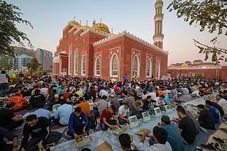 Residents end their fast at a mass iftar organised by DAMAC Alkhair at Al Salam Mosque in Al Barsha in Dubai. 