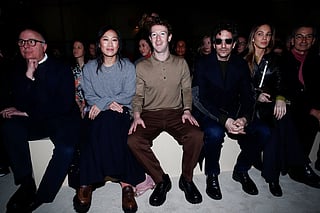 The Meta chief executive and his wife arrived at the Prada show in Milan on Thursday