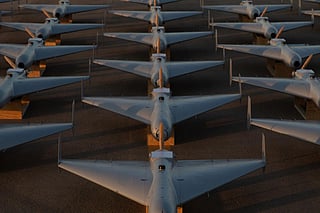 DRONE WAR? Low-cost Unmanned Combat Attack System (LUCAS) drones are positioned on the tarmac at a base in the US Central Command (CENTCOM) operating area. LUCAS is a clone of Iran's inexpensive Shahed-136 kamikaze drone, which could be turned into a potent US weapon system. Photo published on Nov. 23, 2025. 
