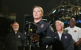 Austin Police Chief Lisa Davis provides a briefing after a shooting, Sunday March 1, 2026, near West Sixth Street and Nueces in downtown Austin, Texas. 