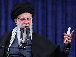 Iranian supreme leader, Supreme Leader Ayatollah Ali Khamenei speaks in a meeting in Tehran, Iran.