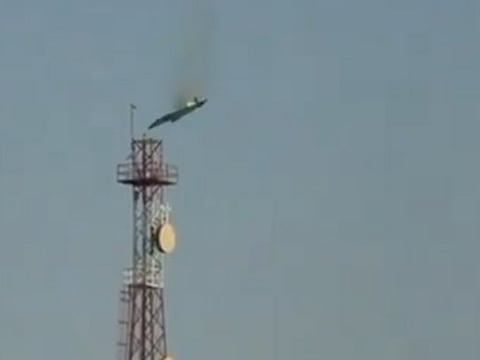 Screengrab of viral video of F15 downed in Kuwait posted by IRNA