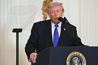US President Donald Trump speaks during a Medal of Honor ceremony in the East Room of the White House.