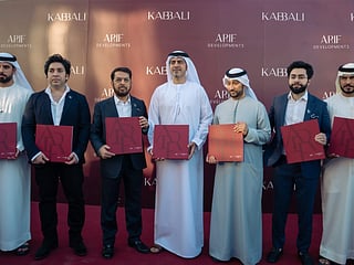 Sheikh Sultan Saqer Rashid Humaid Al Nuaimi (centre), with Humaid Mohamed Ibrahim, Adil Arif, Arif Abdul Latif, Salem Alhamed Al Hashimi, Abdullah Arif, and Omar Al Marzooqi at the launch