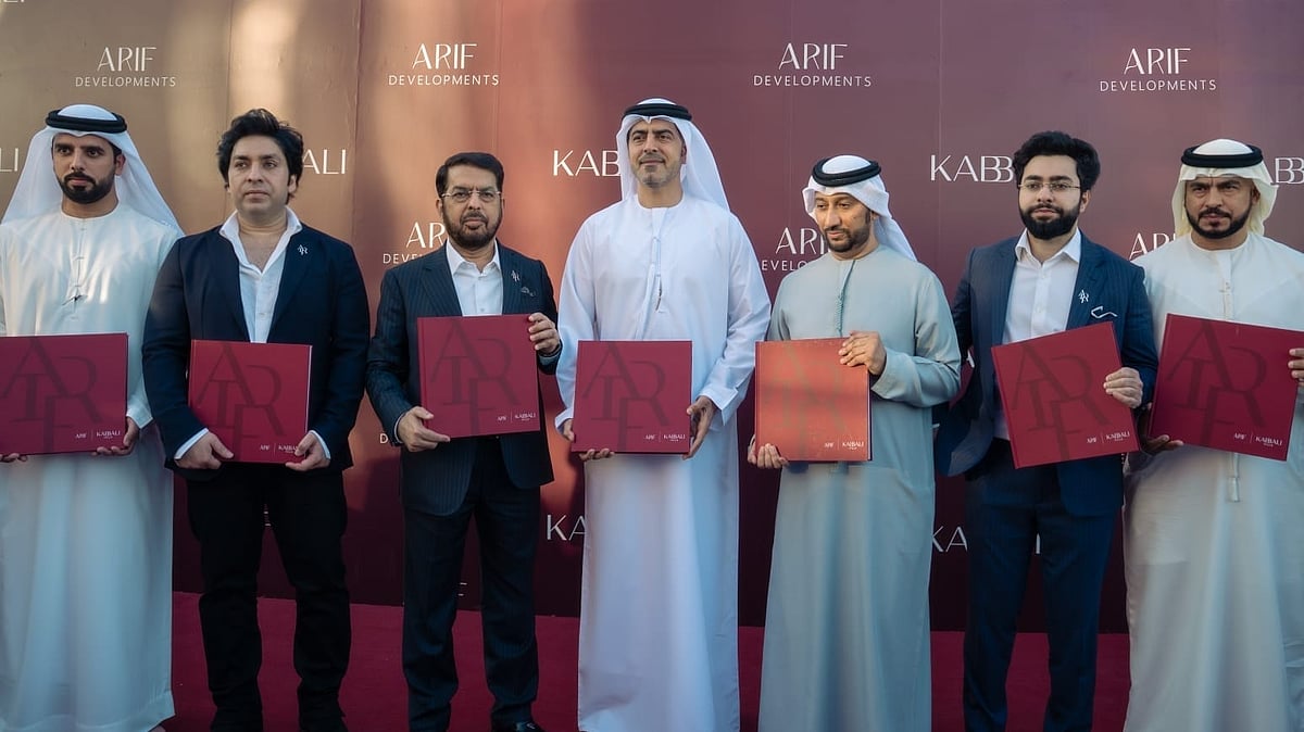 Sheikh Sultan Saqer Rashid Humaid Al Nuaimi (centre), with Humaid Mohamed Ibrahim, Adil Arif, Arif Abdul Latif, Salem Alhamed Al Hashimi, Abdullah Arif, and Omar Al Marzooqi at the launch