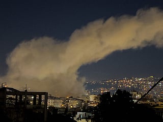 Smoke rise from Israeli airstrikes on Dahiyeh in the southern suburb of Beirut.