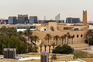 The US embassy headquarters in Riyadh is pictured on March 3, 2026, after it was hit by drone strikes earlier.