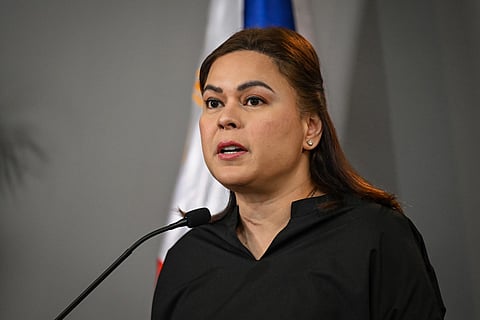 Philippine Vice President Sara Duterte announces her intention to run for the country's presidency in 2028 during a press conference in Mandaluyong, Metro Manila on February 18, 2026.