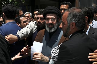 Mojtaba Khamenei (centre), attends the annual Quds, or Jerusalem Day rally in Tehran in a file photo.