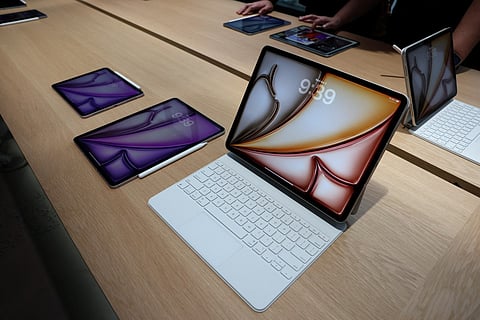 The newly released iPad Air is displayed during the "Special Apple Experience" launch event at the Apple Store in the Manhattan borough of New York City, on March 4, 2026.