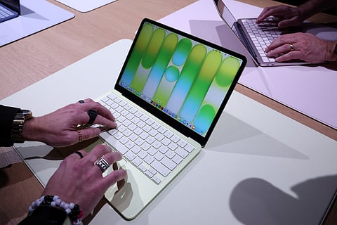 The newly released MacBook Neo is displayed during the "Special Apple Experience" launch event at the Apple Store in the Manhattan borough of New York City, on March 4, 2026.