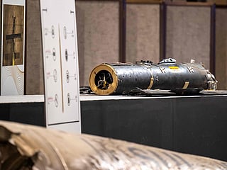 Debris of a missile intercepted by the UAE authorities.