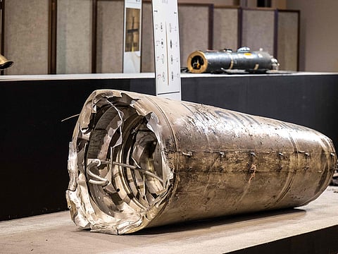 Debris of a missile intercepted by the UAE authorities.