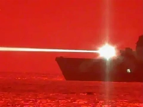 The weapon is believed to be the High Energy Laser with Integrated Optical Dazzler and Surveillance (HELIOS), a powerful laser designed to disable or destroy drones and small aerial threats using a concentrated beam of energy.