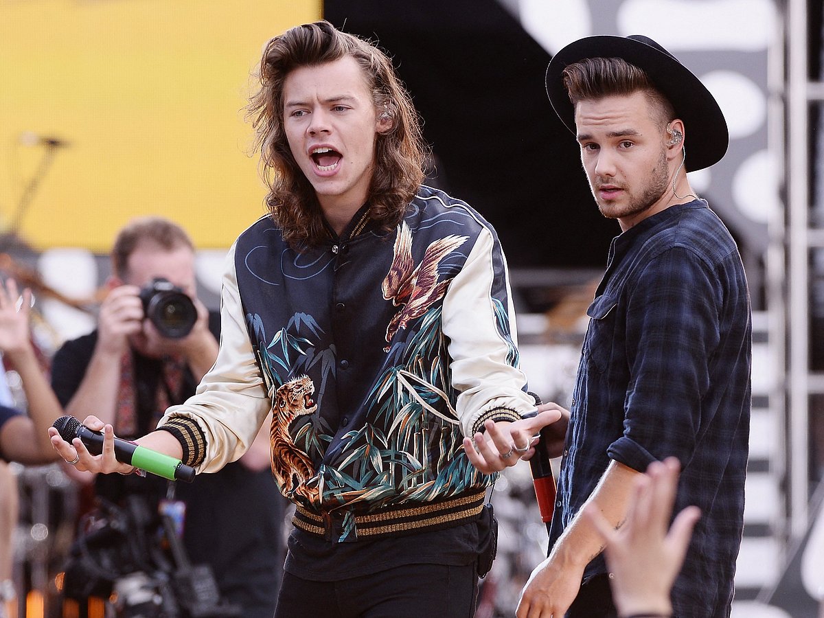 Harry Styles and Liam Payne of One Direction perform on ABC's "Good Morning America" at Rumsey Playfield, Central Park on August 4, 2015 in New York City.